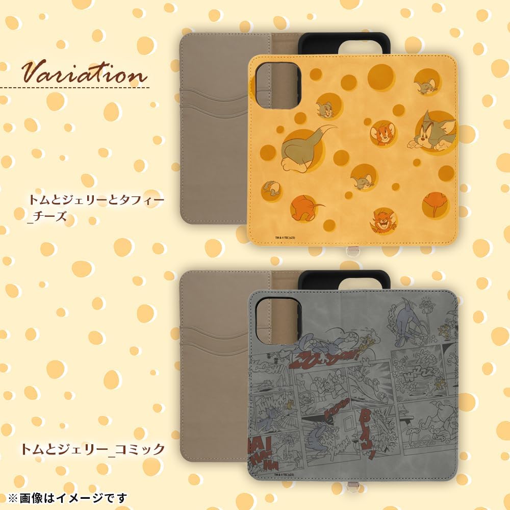 イングレム Ingrem iPhone 15 Pro Max Case Tom and Jerry Folio Leather Case Raffine Tom and Jerry & Taffy_Cheese