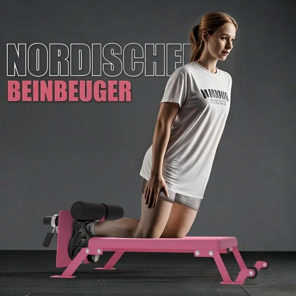 Banco de curl nórdico ajustable, Nordic Hamstring Trainer Heavy Duty, banco nórdico con marco de acero, ruedas y acolchado grueso, soporta hasta 204 kg, para discos de pesas de 25 mm y 50 mm, gimnasio