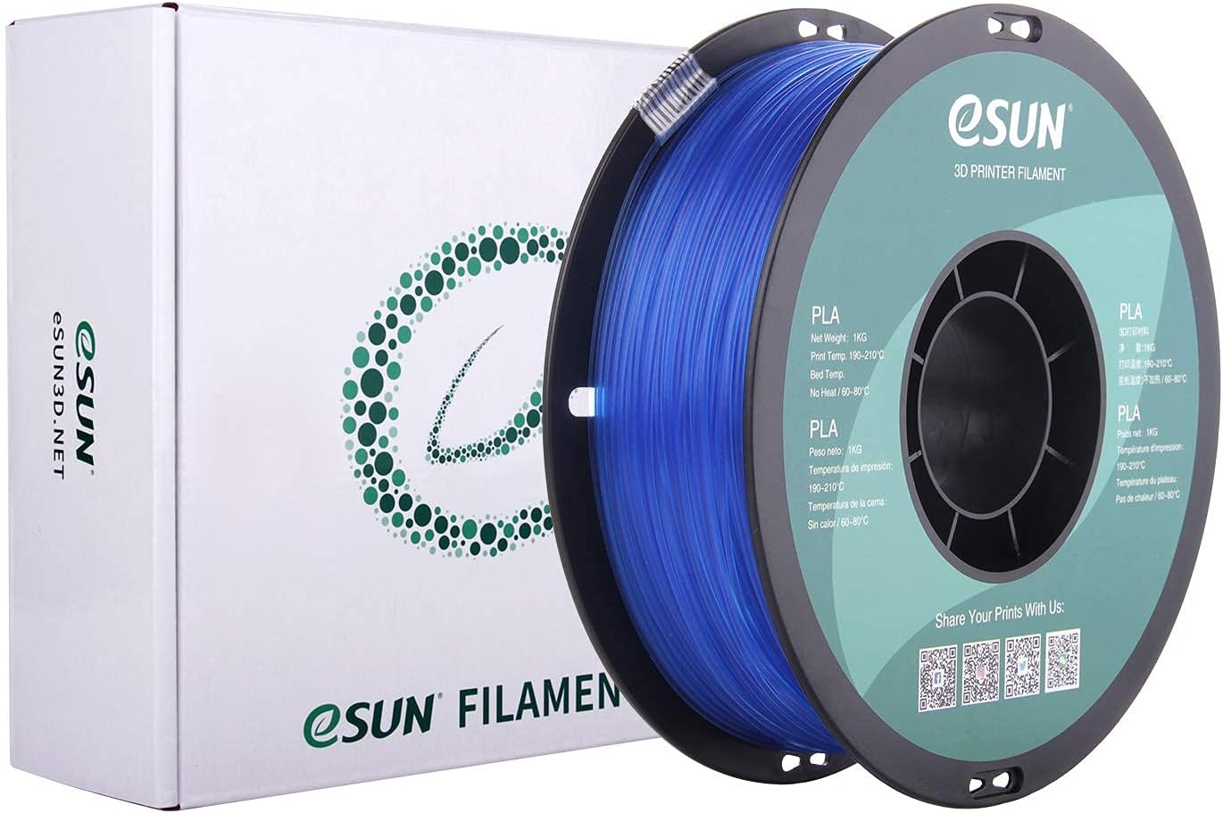 eSUN 1.75mm Glass Light Blue PLA 3D Printer filament 1kg Spool (2.2lbs), Glass Blue