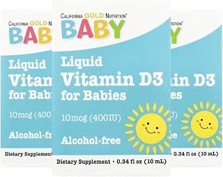 California Gold Nutrition Baby Vitamin D3 - Liquid D3 Supplement for Babies, Vegetarian Friendly - Developmental Support - Alcohol & Gluten Free, Non-GMO - 10 mcg (400 IU) - 0.34 fl oz (10 ml), 3