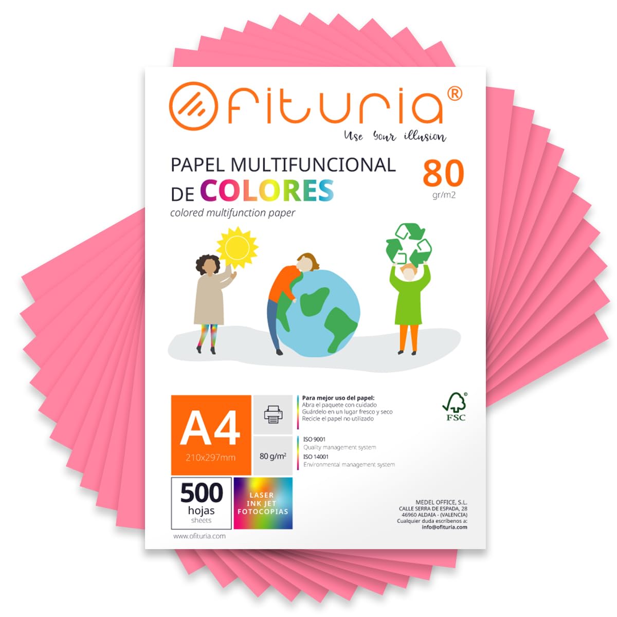 Coloured Sheets, Pack 500 Sheets A4 80 g – Coloured Paper for Crafts, Printer, Scrapbooking – Folios Colours – Ideal Origami, Papiroflexia, Office and School (Pink, 500h)