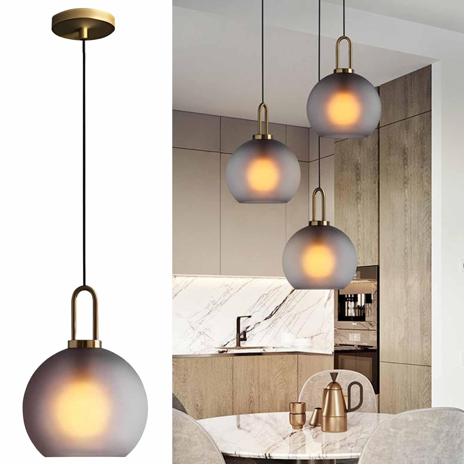 Lámpara colgante retro de cristal gris humo moderna para techo de cocina interior