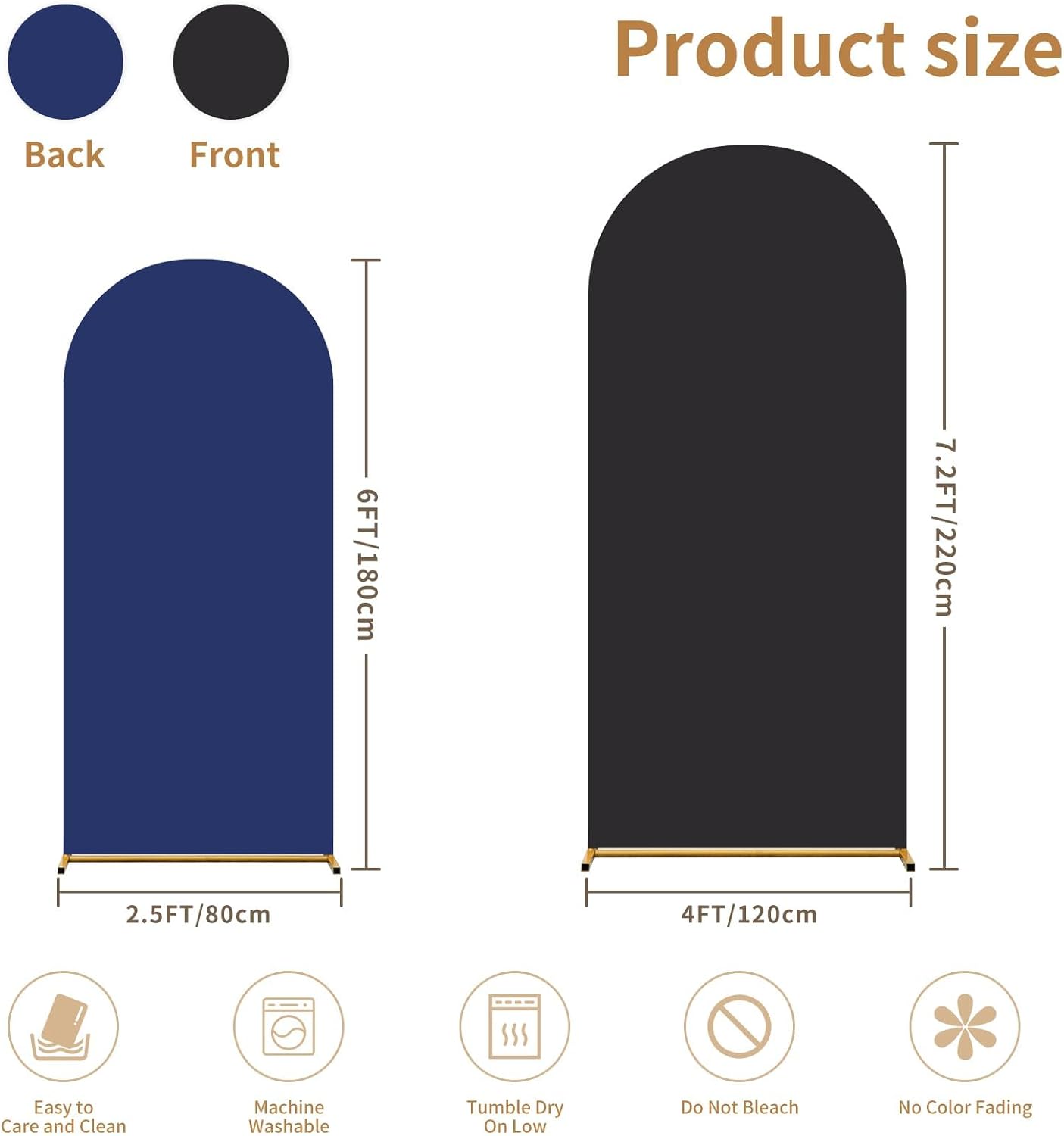 Arch Backdrop Cover Set of 2(6ft/7.2ft) Double Color Wedding Arch Cover Spandex Fitted Arch Covers,Round Top Arch Backdrop Cover for Baby Party Birthday Banquet Shower (Black+Blue)
