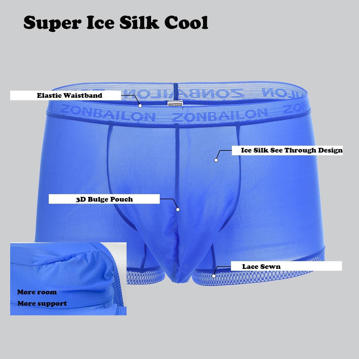 ZONBAILON Breathable Ice Silk Men's Boxer Briefs See-Through Underwear Trunk Transparent Stretch - Image 3