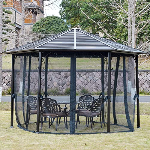 Outsunny 13' x 13' Hexagon Hardtop Gazebo Canopy with Galvanized Steel Roof, Aluminum Frame, Permanent Pavilion Outdoor Gazebo with Netting and Hook, for Patio, Garden, Backyard, Deck, Lawn - Image 2