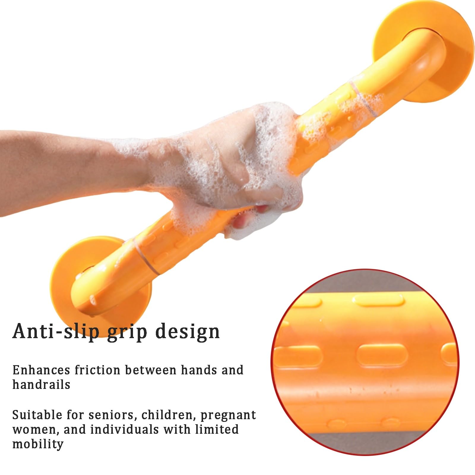 Barra De Apoyo Antideslizante, Rail Soporte Antideslizante, Montaje Pared, Manija De Soporte para Ancianos, Embarazadas Y Personas con Movilidad Reducida(Blanco,70cm+70cm)