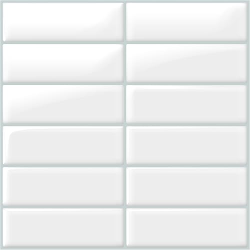 DEWOO Azulejos blancos para fregadero de baño, despegar y pegar, 10 hojas (12 x 12 pulgadas)