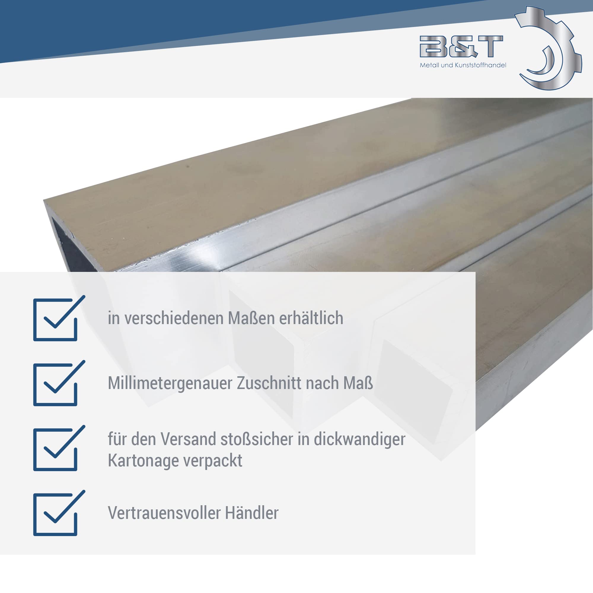 B&T Metall Aluminium Rechteckrohr 100x060x04 mm aus AlMgSi0,5 F22 schweissbar eloxierfähig Länge ca. 0.5 mtr. (500 mm +/-5 mm)