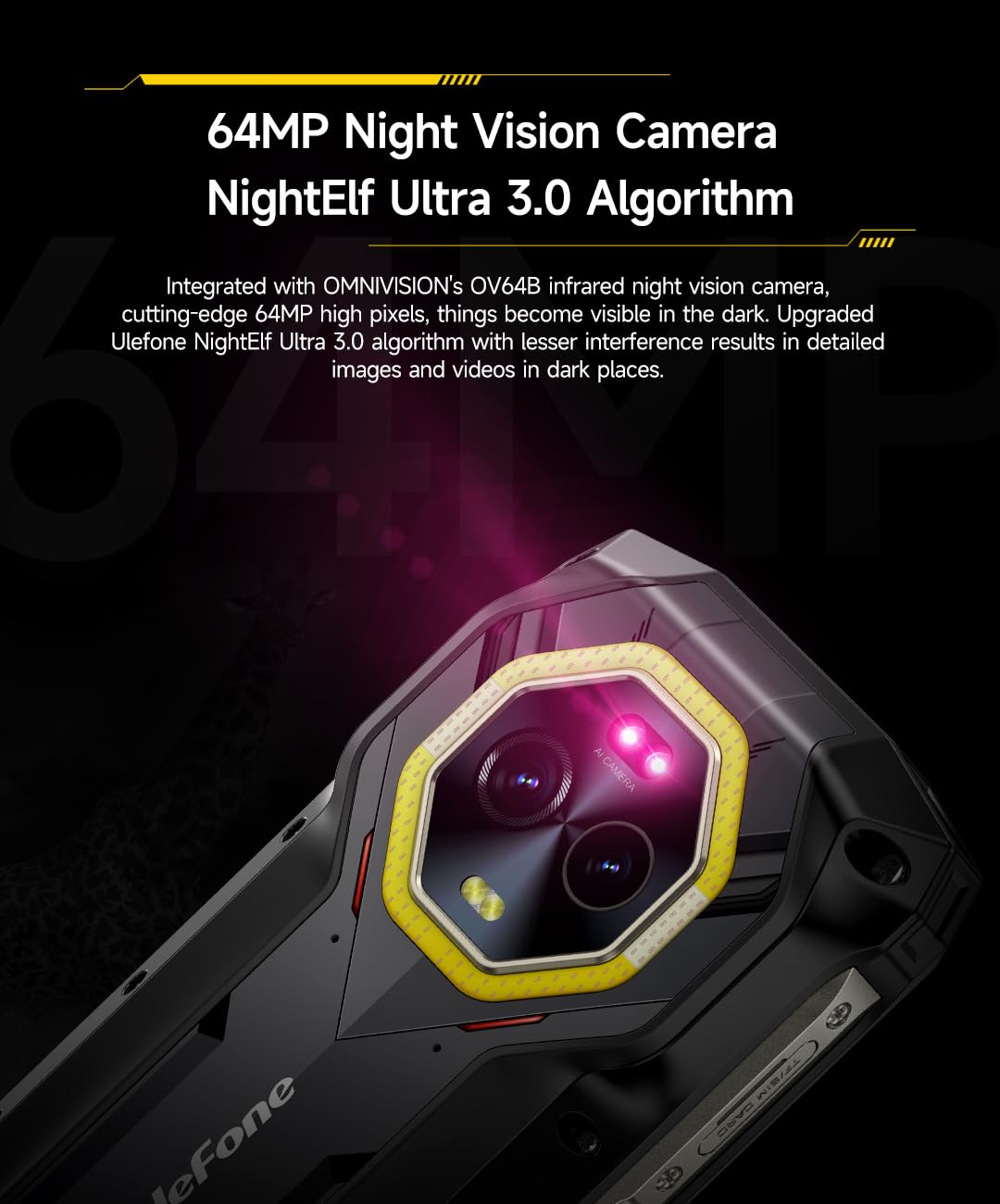 Ulefone Armor Mini 20 4G Smartphone Incassable, Taille de Paume, 16Go+256Go, Batterie 6200mAh Recharge sans Fil, Caméra Vision Nocturne 64MP+50MP, 4,7" HD+90Hz, IP68 Étanche Android 14, NFC GPS