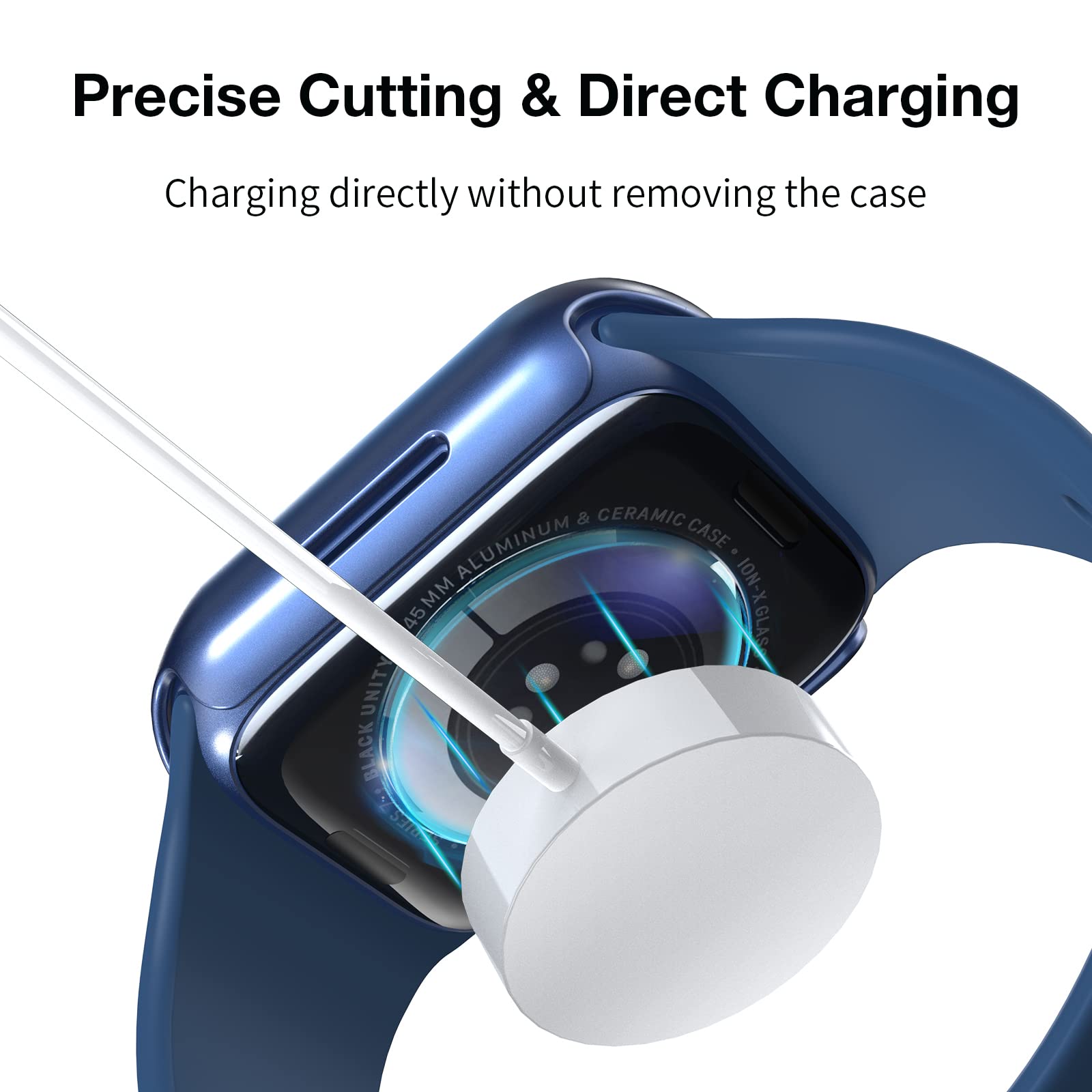 LK 2 Pezzi Cover per Apple Watch Series 7 Series 8 Series 9 45 mm, Vetro Temperato Cover Custodia per iWatch 7/8/9 45 mm, [Durezza 9H] [HD Clear][Senza Bolle] [Anti-Graffio]-blue