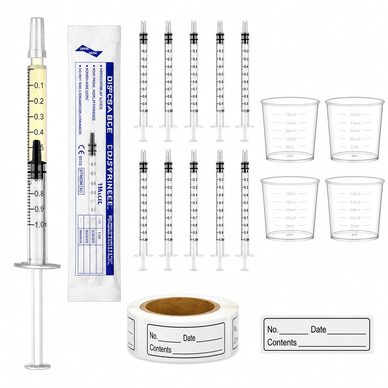 Colostrum Collection Kit, 50 x 1ml Collectors, 4 Measuring Cups, 100 Labels