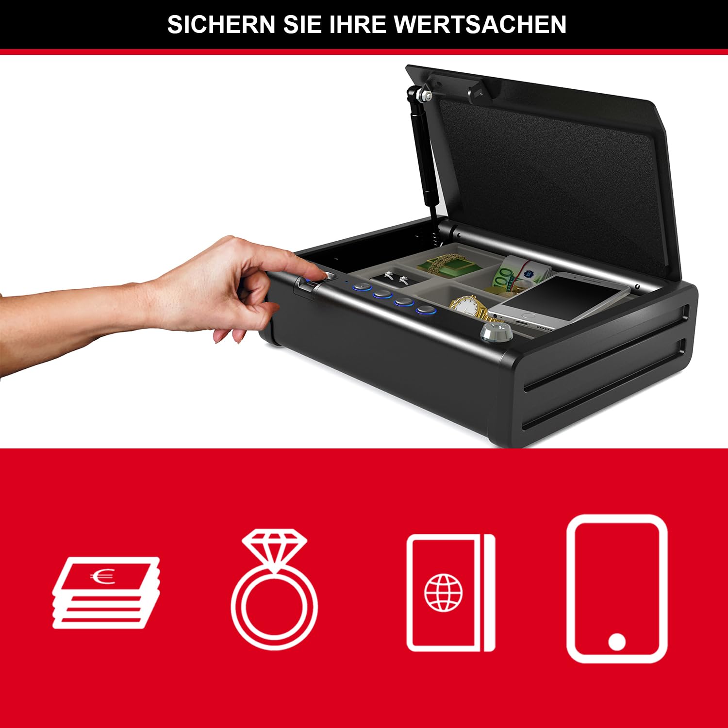 Master Lock Kompakt Biometrischer Tresor, Fingerabdruckerkennung, Ideal für Scheckbücher, Geld, Schmuck, Ausweise und mehr