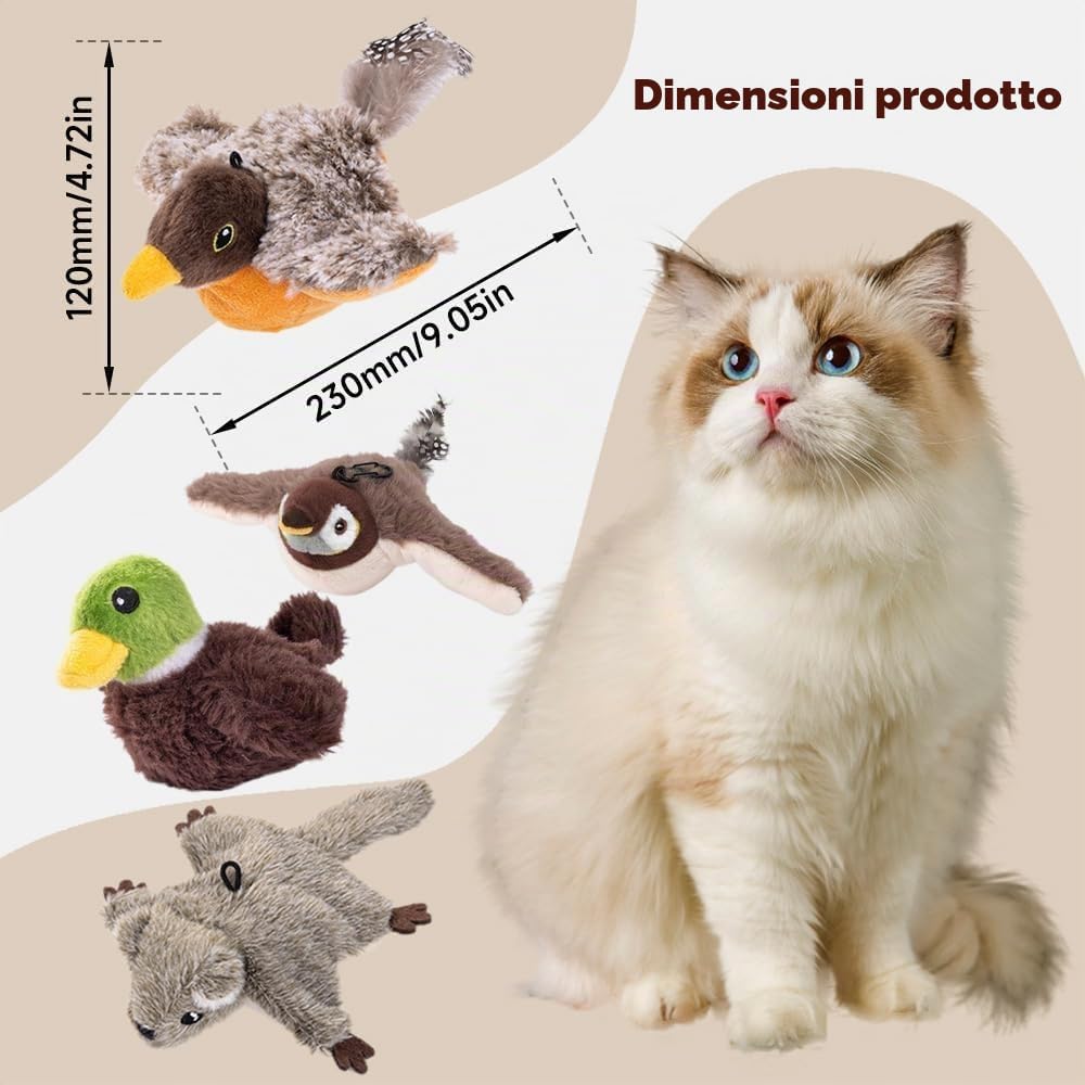 Uccello Volante Per Giochi Gatti Che si Muove, Interactive Chirping Bird Cat Toy, Simulazione Divertente