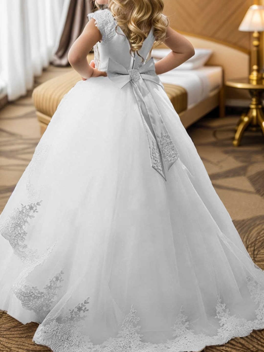 ABAO SISTER Fancy Flower Girl Dress Fancy Puffy Long Dress by Lace and Tulle Ball Gown for Wedding Communion