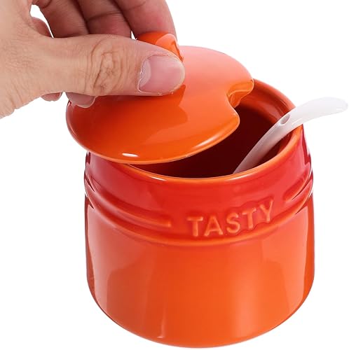 Miniatura 3 de Azucarero de cerdo salado con tapa y cuchara, tarro de azúcar de cerámica, recipiente de condimentos de porcelana, caja de condimentos para el