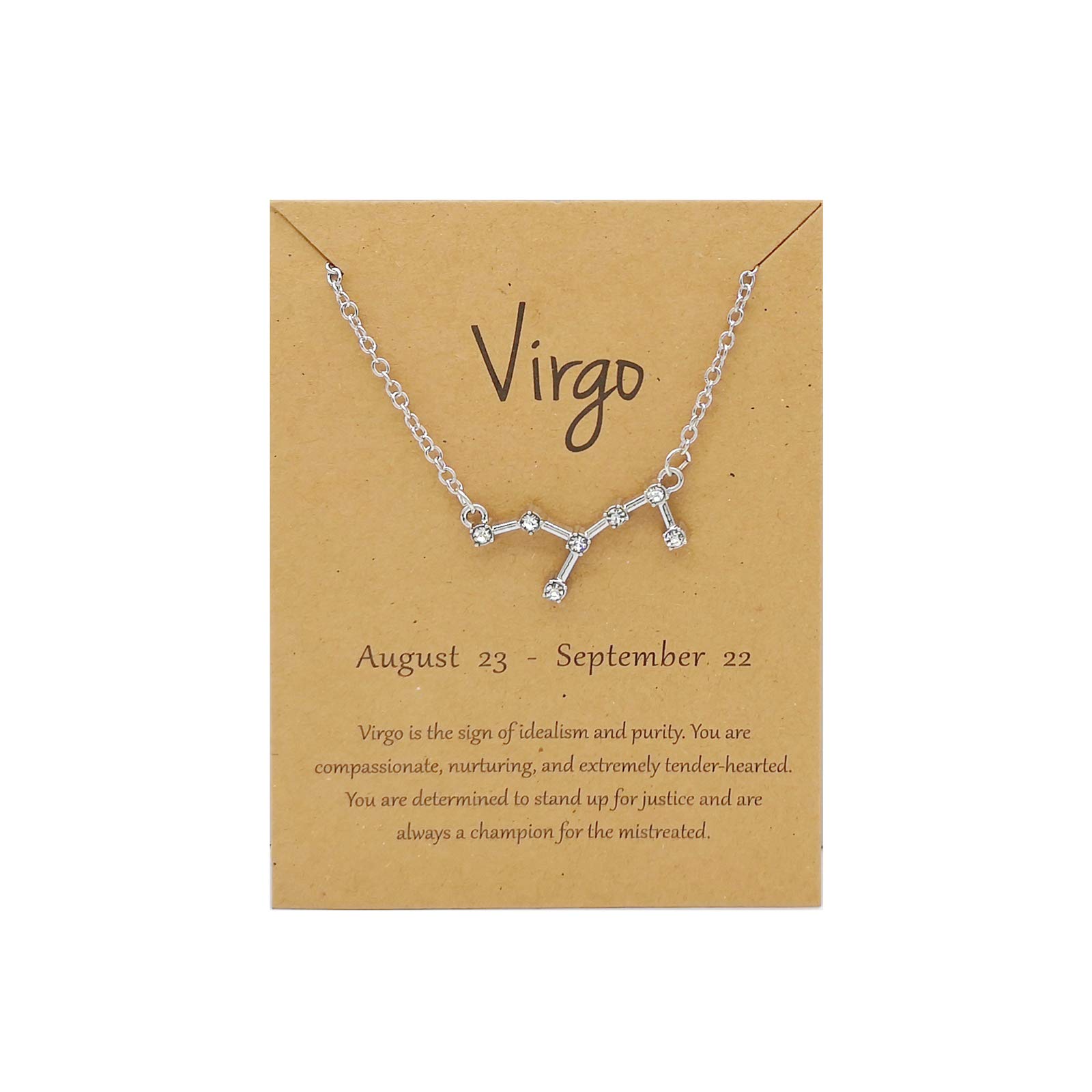 HUJUONRhinestone Zodiac Pendant Necklace for Women Silver Crystal 12 Constellation Necklaces Horoscope Sign Star Gemini Necklace Friendship Jewelry