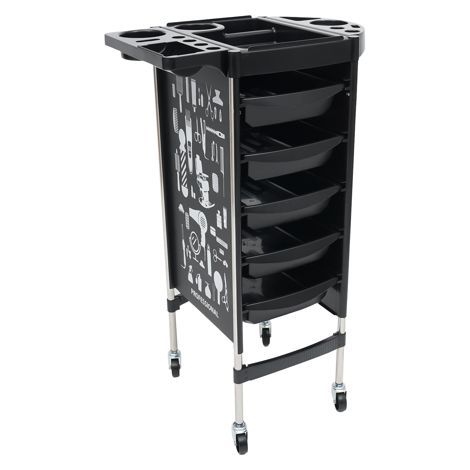 Friseurwagen, Arbeitswagen Rollwagen, mit 5 Schubladen Salon Trolley für Beauty Salon, Salonhilfe Friseur Arbeitswagen Wagen, Schwarz