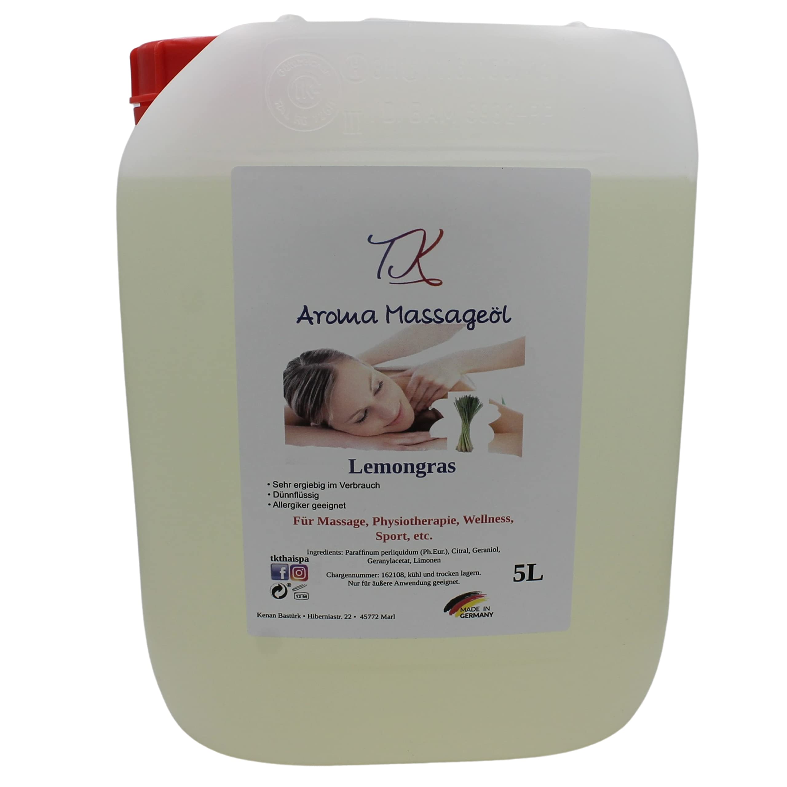 Juego de 10 aceites aromáticos para masajes, fisioterapia, bienestar, deportes, etc. (2 x 500 ml) en calidad farmacéutica (1000 ml, hierba de limón y rosa)
