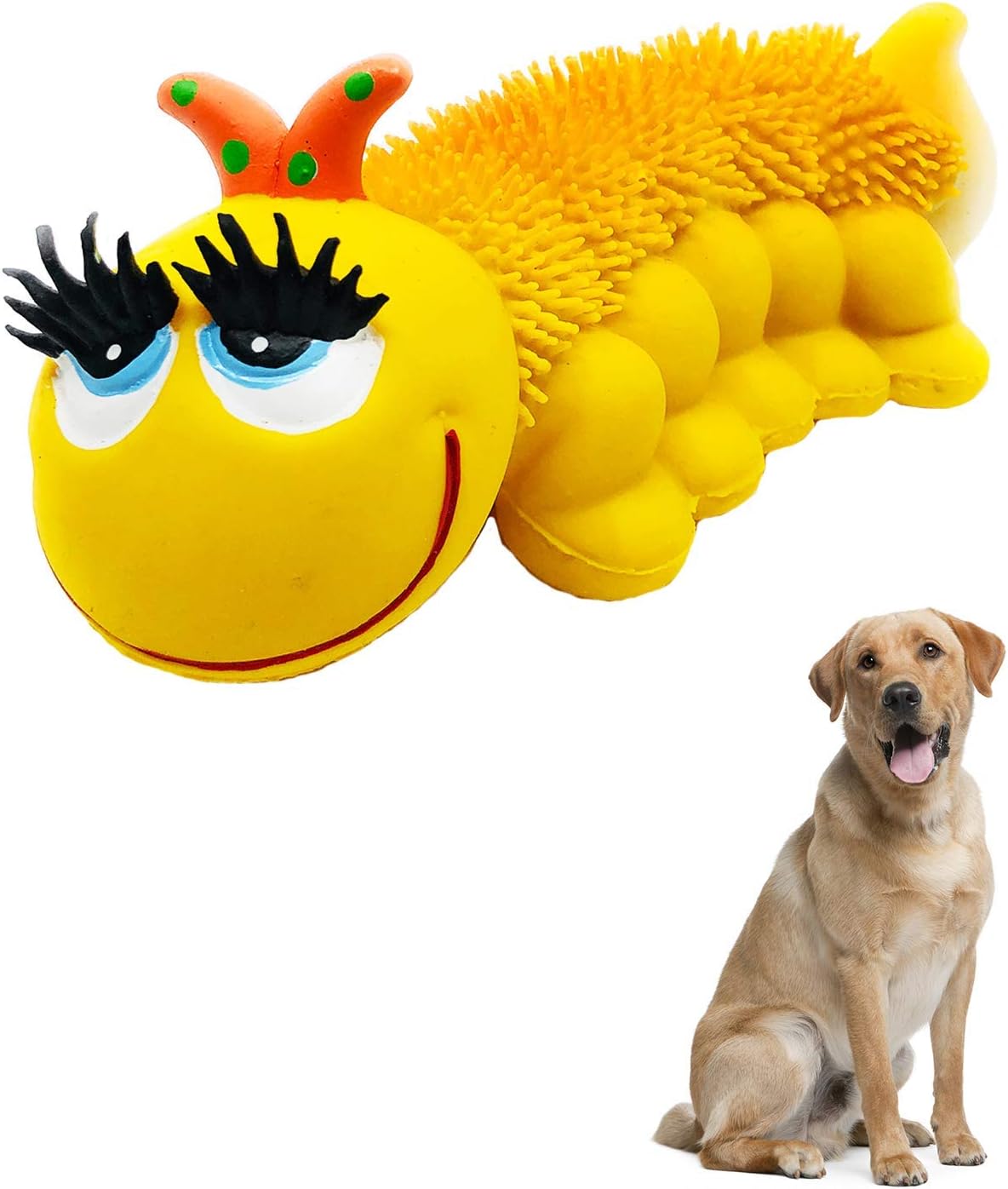 Sensory Caterpillar - Squeaky Dog Toys - Soft, Natural Rubber (Latex) - for Puppies, Small Dogs & Medium Breeds - Free from Harmful Chemicals - Handpainted