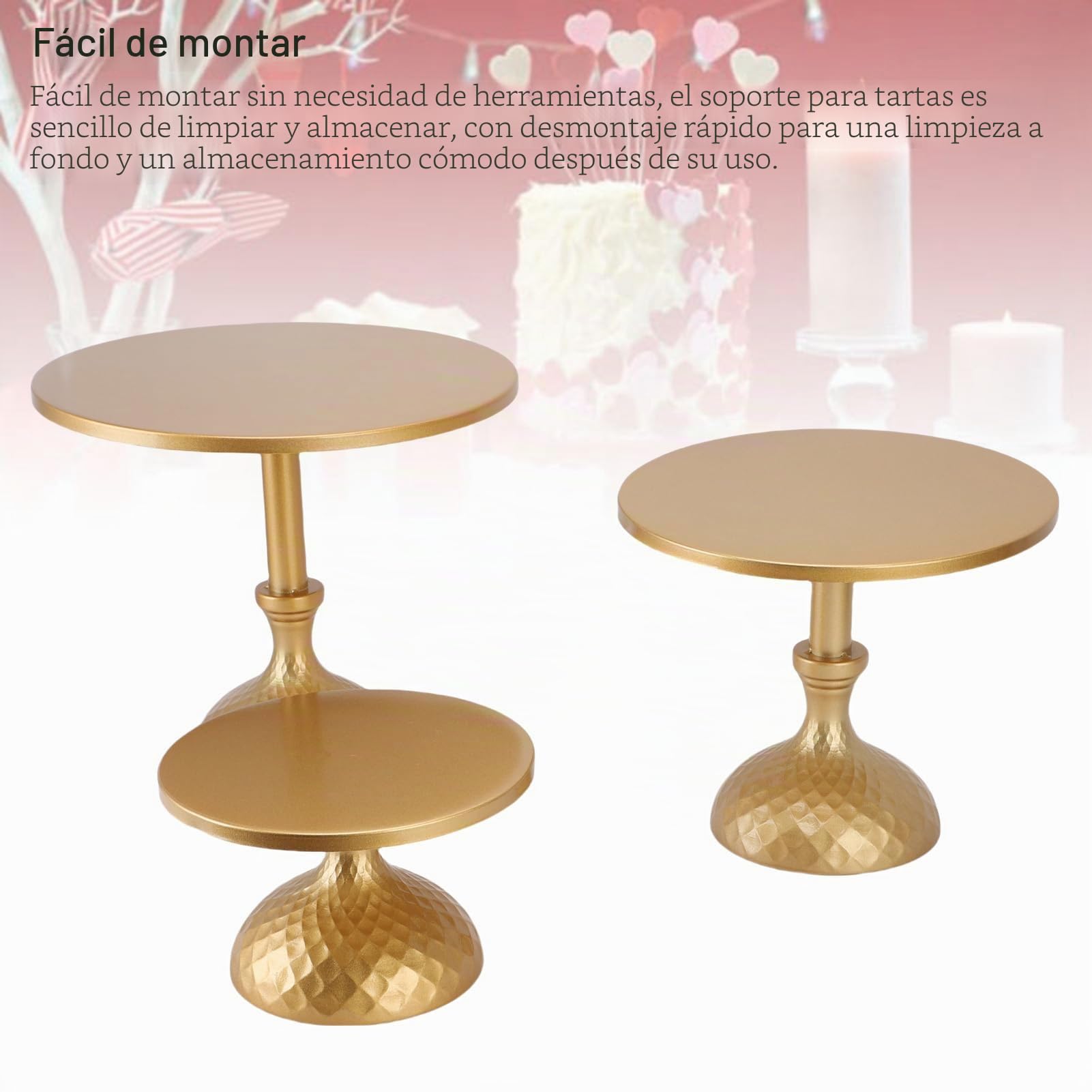 3pcs Round Cake Stand Cake Stand de Pastel de Oro Reducking Pasting Pasting Pasting Pastel de Pastel de Pastel Mesa Pantalla de Mesa para Fiestas Bodas Celebraciones