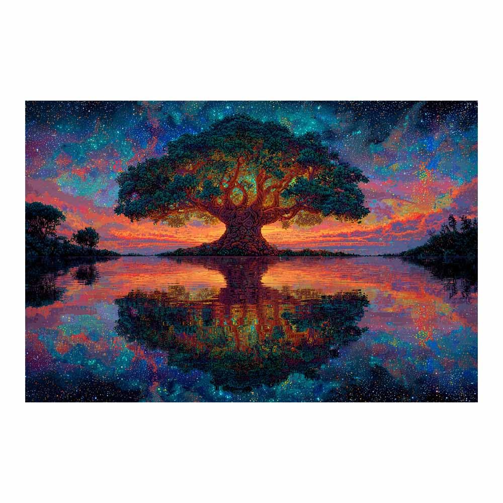 ZAMAEIU Tree of Life Painting Abstract Shadow-cast tree Panoramic Canvas Prints Pictures for Living Room Bedroom Home Office Wall Decoration(green)-80x120cm Unframed