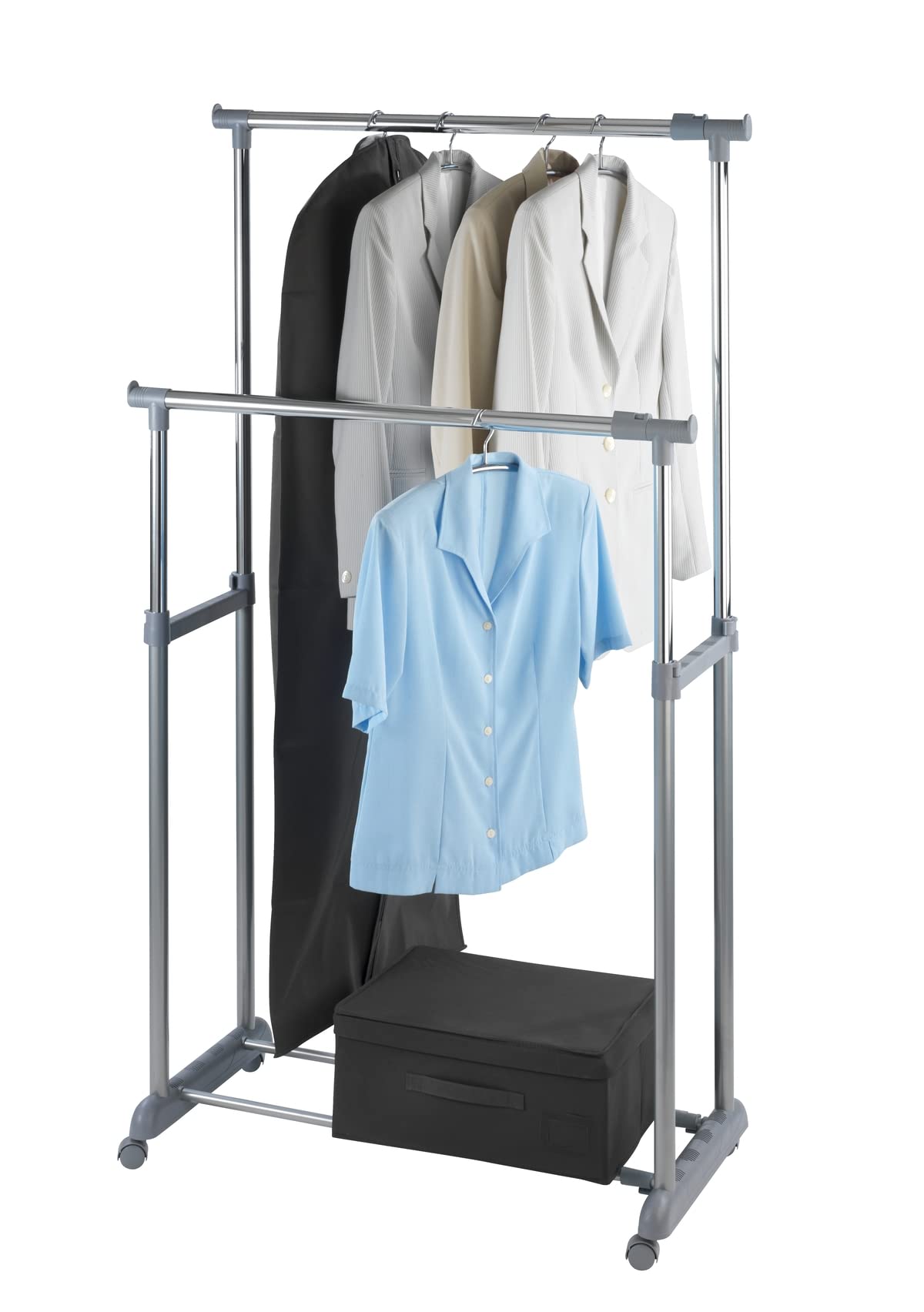WENKO Perchero Twin Bars - regulable en altura, Metal cromado, 95-163 x 98-168 x 44 cm, Cromo