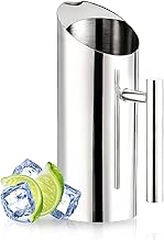 Stainless Steel Water Pitcher Water Jug with Handle & Ice Guard - Silver Carafe for Hot & Cold Water, Beverages, Tea, Milk, Juice, Wine, Cocktail - Home, Kitchen, Hotel Use (﻿ 1L/33oz)
