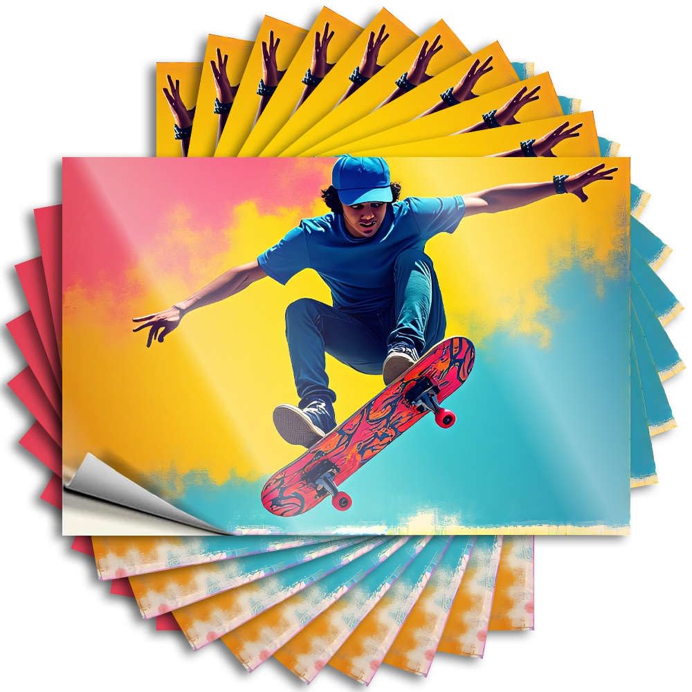 Quote Backyard Decor Comfort Inspirational Helmet A Skateboarder Performs an Aerial Trick Against A Vibrant - Scratch Resistant Stickers(6X9CM)