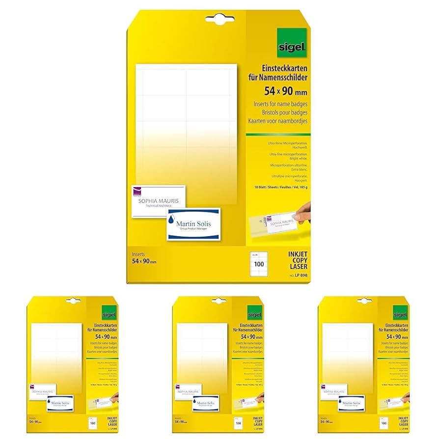 OfficeGear Perforated Printable Name Badges ID Insert Cards Refills 250 Pack 90x54mm Or 9cm X 54cm White A4 150 Gsm 25 Sheets 250 Cards For~p71673316