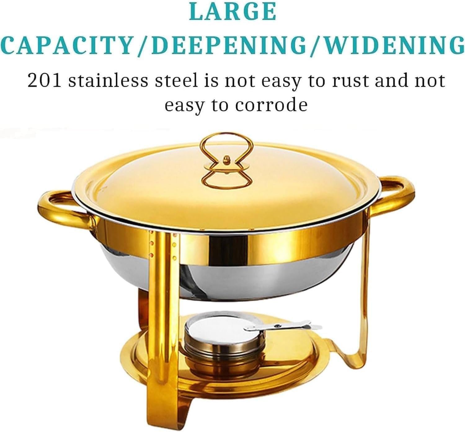 Set di Pentole Calde per Buffet Confezione da 2 Piatti Rotondi da 4,5 Litri con Vaschetta per L'acqua Set di Pentole Calde per Buffet per Catering Adatto per Ristoranti, Hotel, Matrimoni, F, B