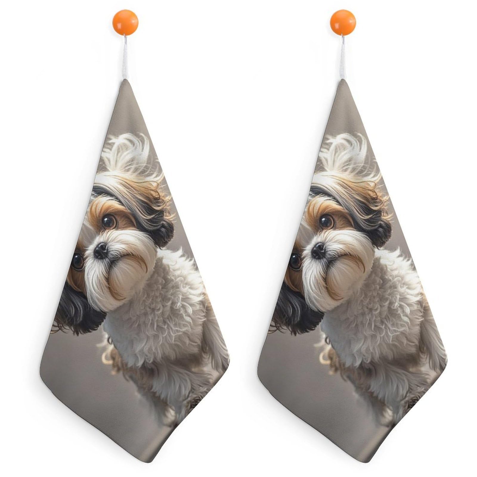 asbwuo Shih Tzu Dog Hand Towels for Kitchen 2PCS Microfiber Bathroom Hand Towels 11.8” Soft Absorbent Face Towel with Hanging Loop for Kitchen Bathroom, Gym