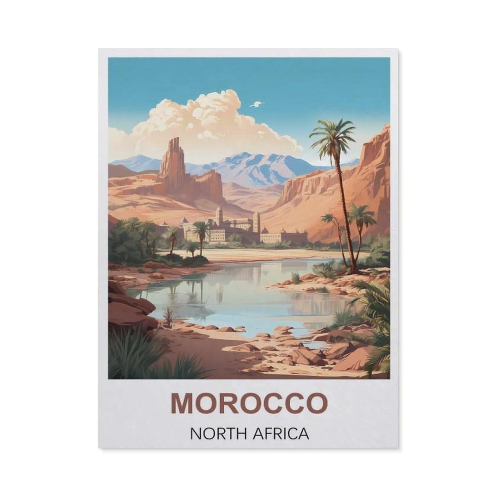 BEAYODKP 5D DIY Diamond Painting Kit，Morocco North Africa Vintage Travel Poster，Crystal Mosaic Full Drill Round Diamond Painting Embroidery Accessories（50 x 60 cm/19.68 x 23.62 inches）-BV97