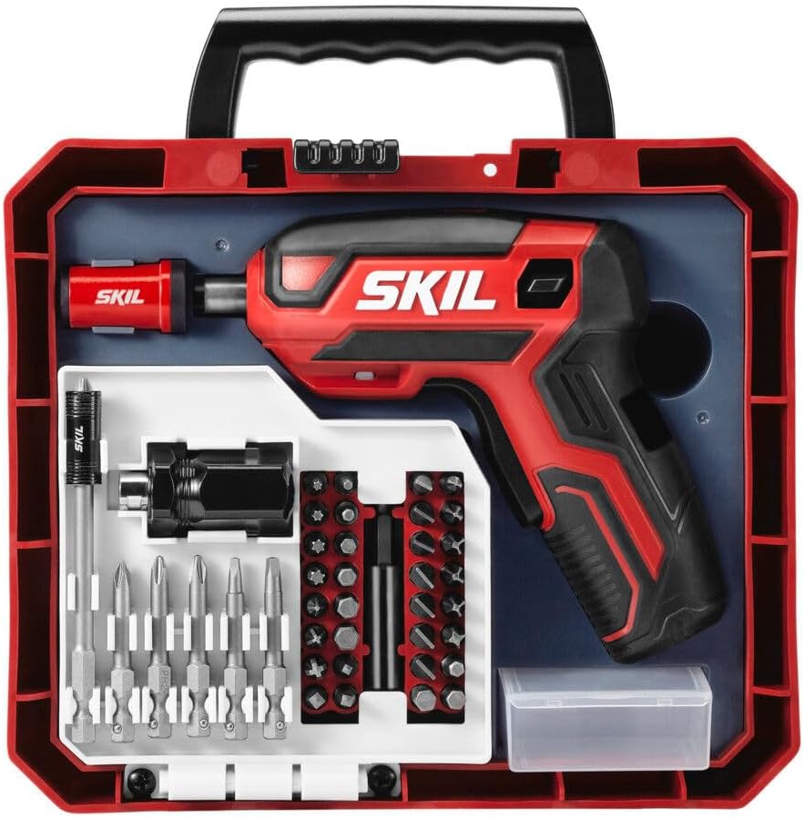Rechargeable 4V Cordless Pistol Grip Screwdriver with 42pcs Bit Set, USB Charger and Carrying Case - SD5618-03