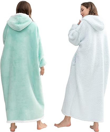 Miniatura 5 de HBlife - Manta de gran tamaño con capucha para adulto. Manta gruesa de sherpa con mangas elásticas y bolsillos gigantes, súper cálida y acogedora.