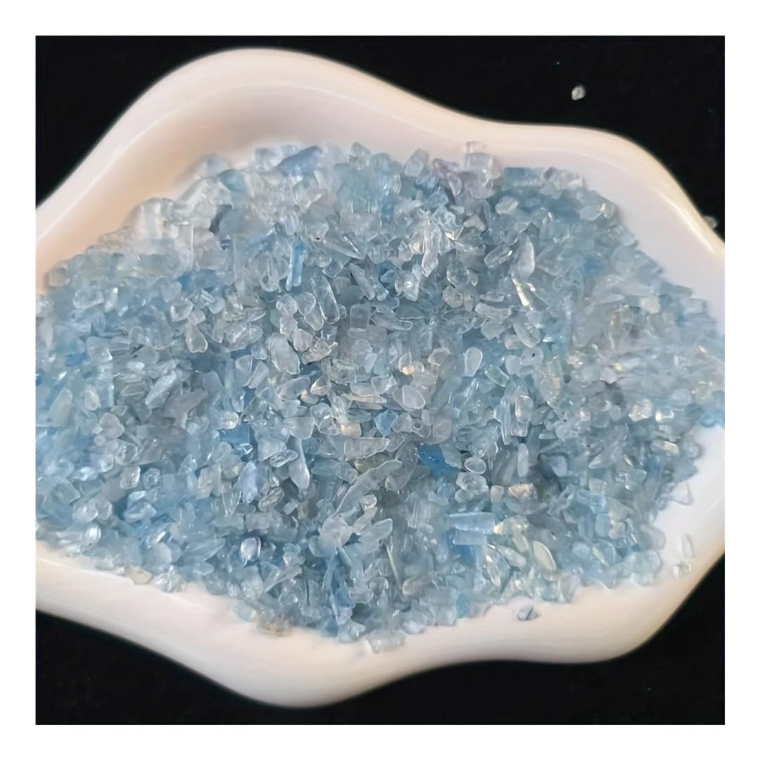 1 Bolsa de Chips de Aguamarina de 3-5 mm (300 g), Piedras Preciosas Irregulares for acuarios y decoración del hogar. Cristal Natural en Bruto