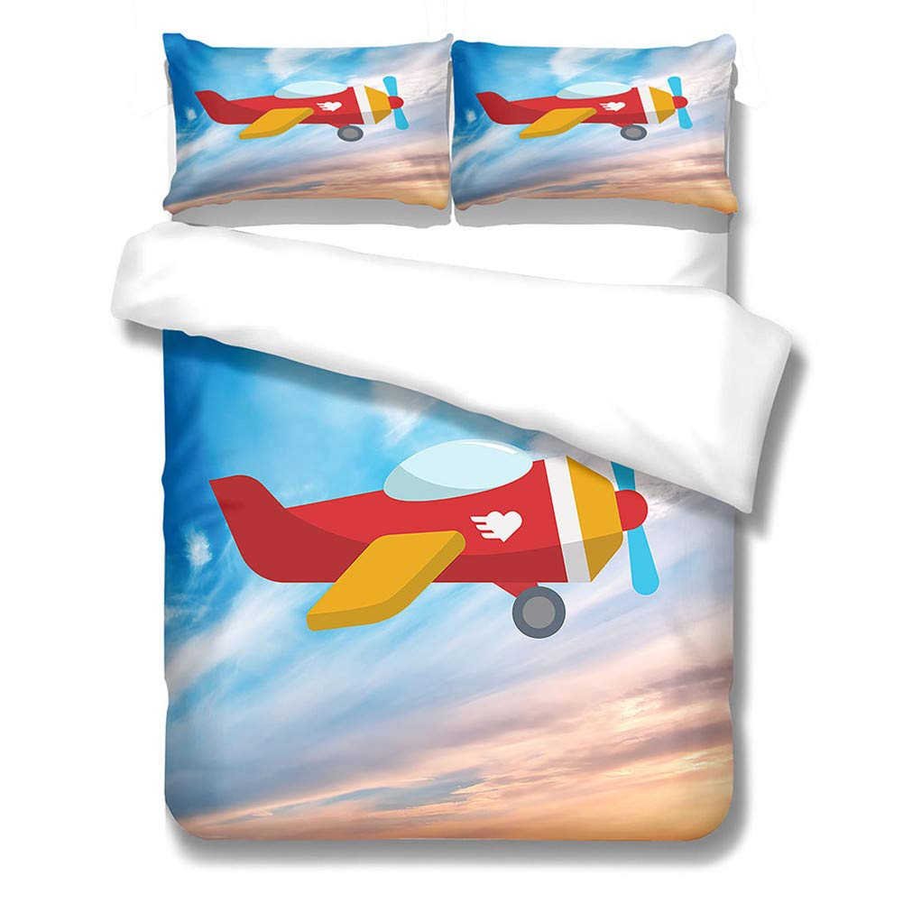 Parure de lit 3D housse de couette 260x220 cm et taies d'oreiller motif avion rouge