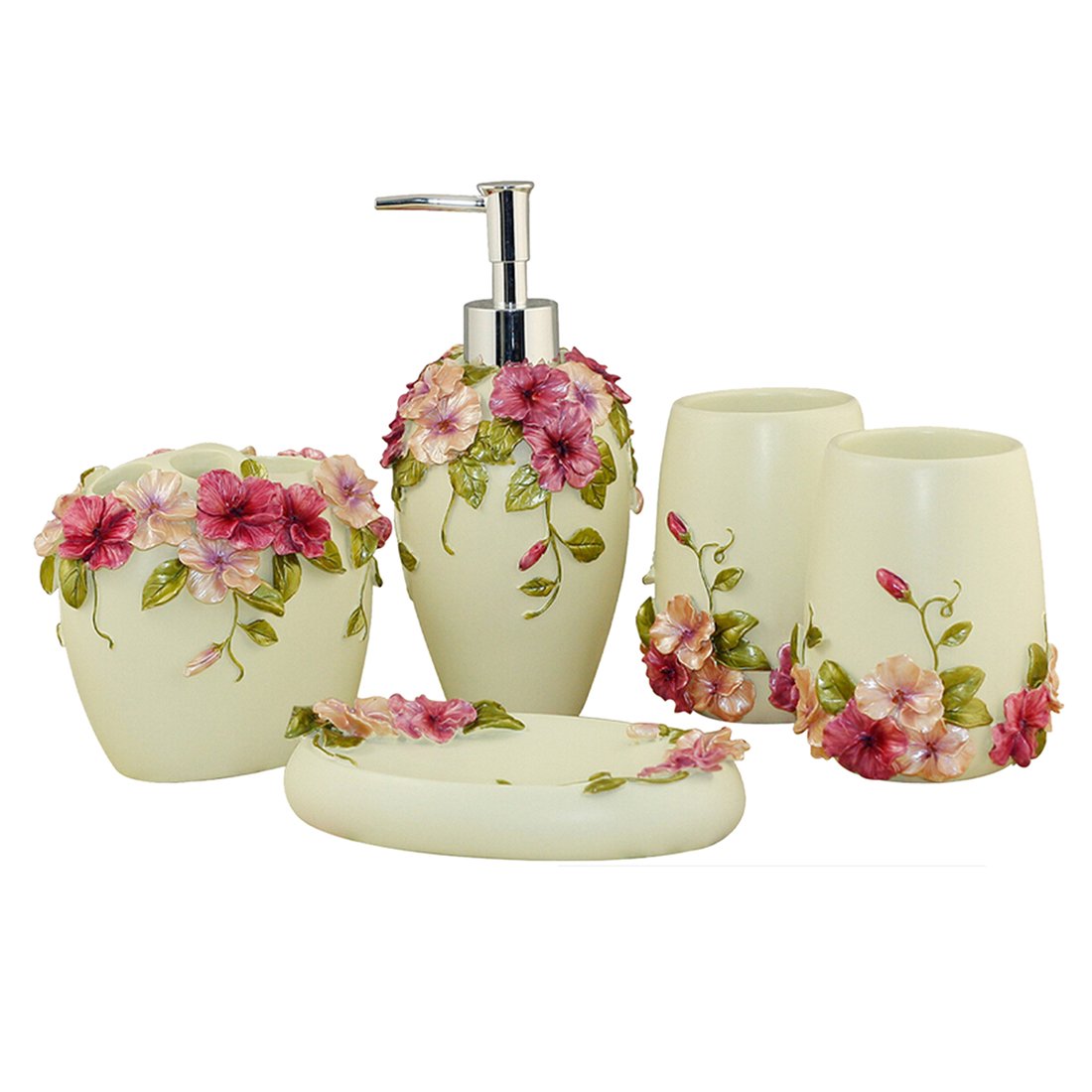 Badass Sharks Green Resin 5Pcs Bathroom Accessories Set Soap Dispenser/Toothbrush Holder/Tumbler/Soap Dish (Green)