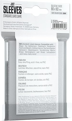 Miniatura 3 de Just Sleeves - Paquete de 50 fundas de cartas estándar para juegos de mesa y juegos de cartas, protección profesional para hasta 50 mazos grandes de
