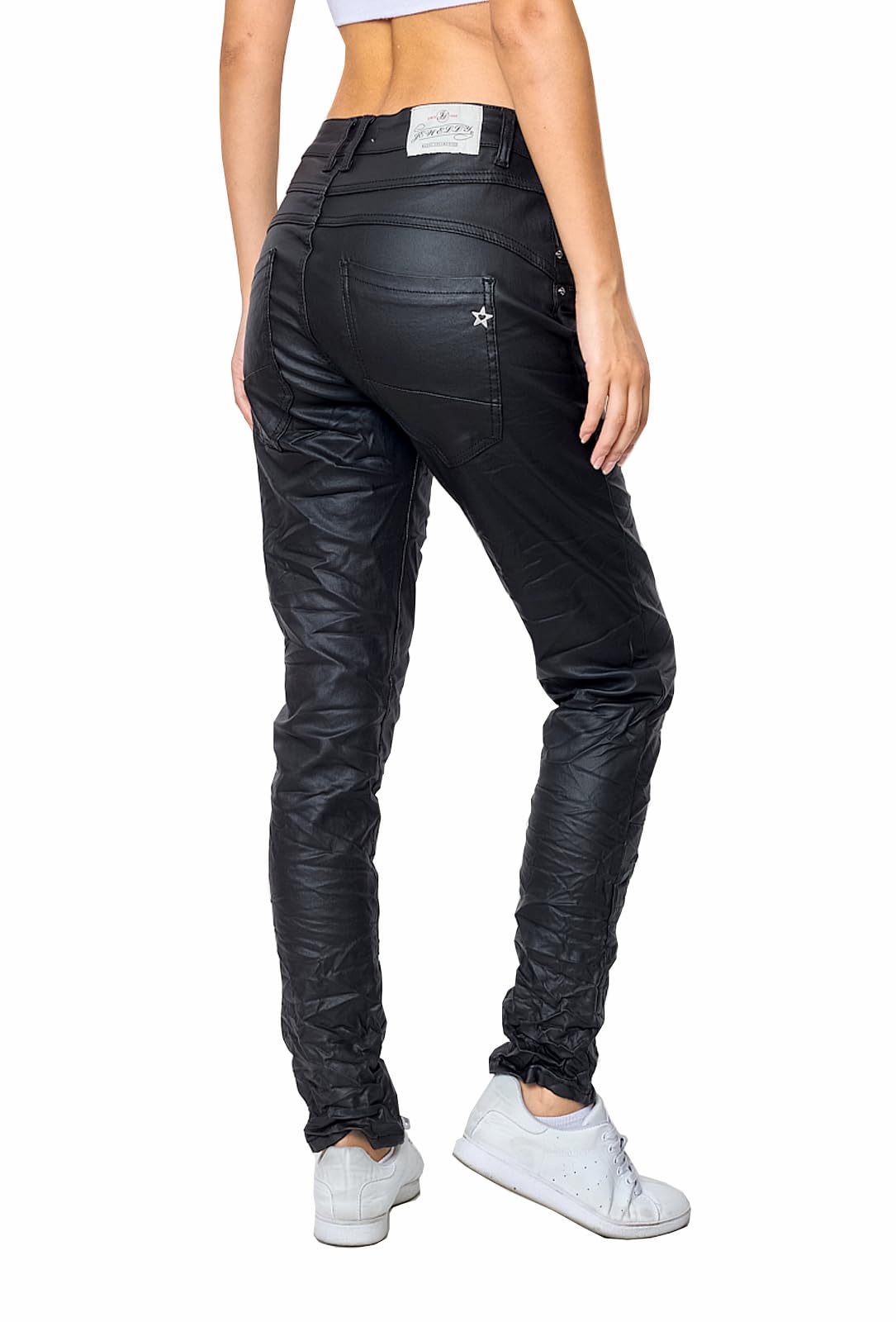 88063 Damen Röhrenhose Slimline Leder-Look Lederimitat Damenhose Wetlook Hose