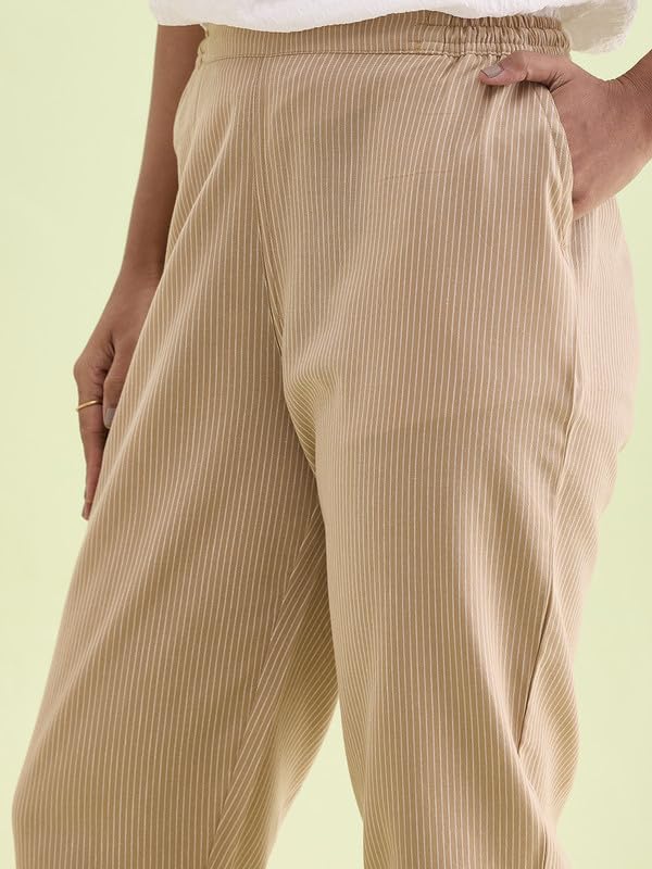Image of GO COLORS Solid Soft Cotton Printed Pencil Pant for Women | Breathable, Side Pocket