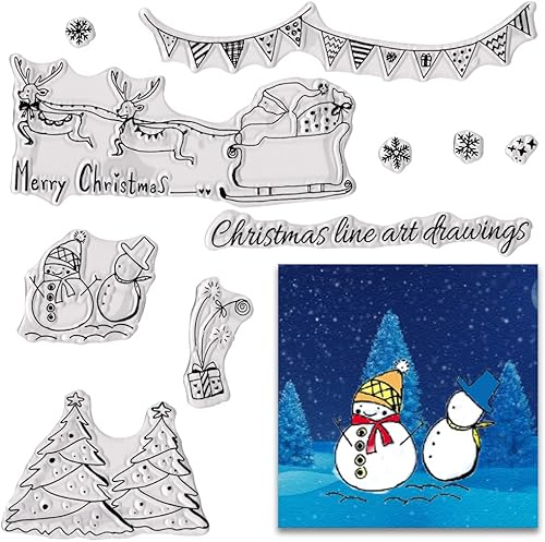 ABTOLS Sellos transparentes para árbol de Navidad para hacer tarjetas, marco de bandera, muñeco de nieve, tarjetas de sello de silicona con palabras