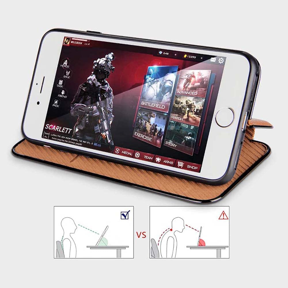 INFRI Étui de téléphone à rabat en cuir avec fente pour cartes, pour Apple iPhone SE 2020 (4,7 pouces), fonction de stent intégral, couverture antichoc (couleur : marron)