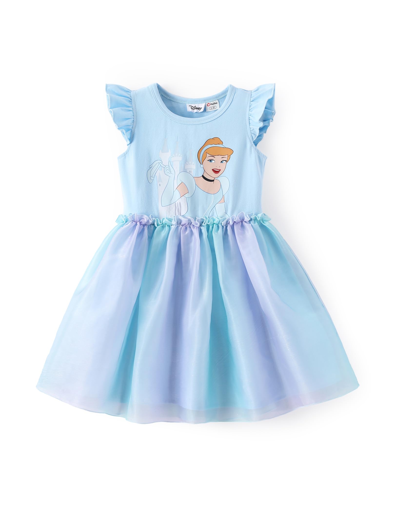Disney Princess Frozen Elsa Minnie Stitch Toddler Girl Tulle Tutu Dress Ruffle Sleeve Mesh Summer Birthday Party Clothes 2-9Y