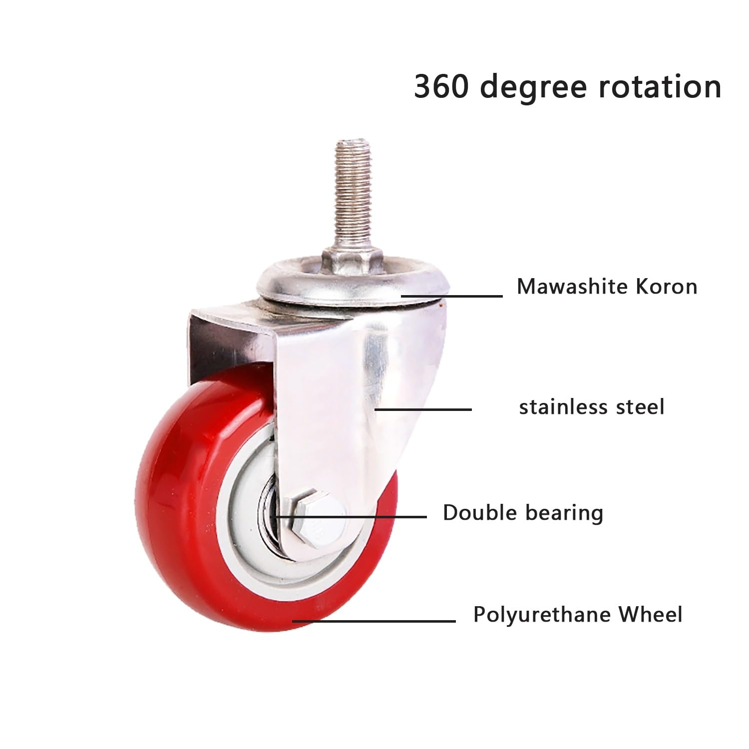 2.5/3 Pouce roulettes Pivotantes avec Frein, M12*30mm roulettes Filetées Capacité de Charge 270kg, 4 Roues en PU Silencieuses for Meubles(2swivel+2with Brake,5inch)