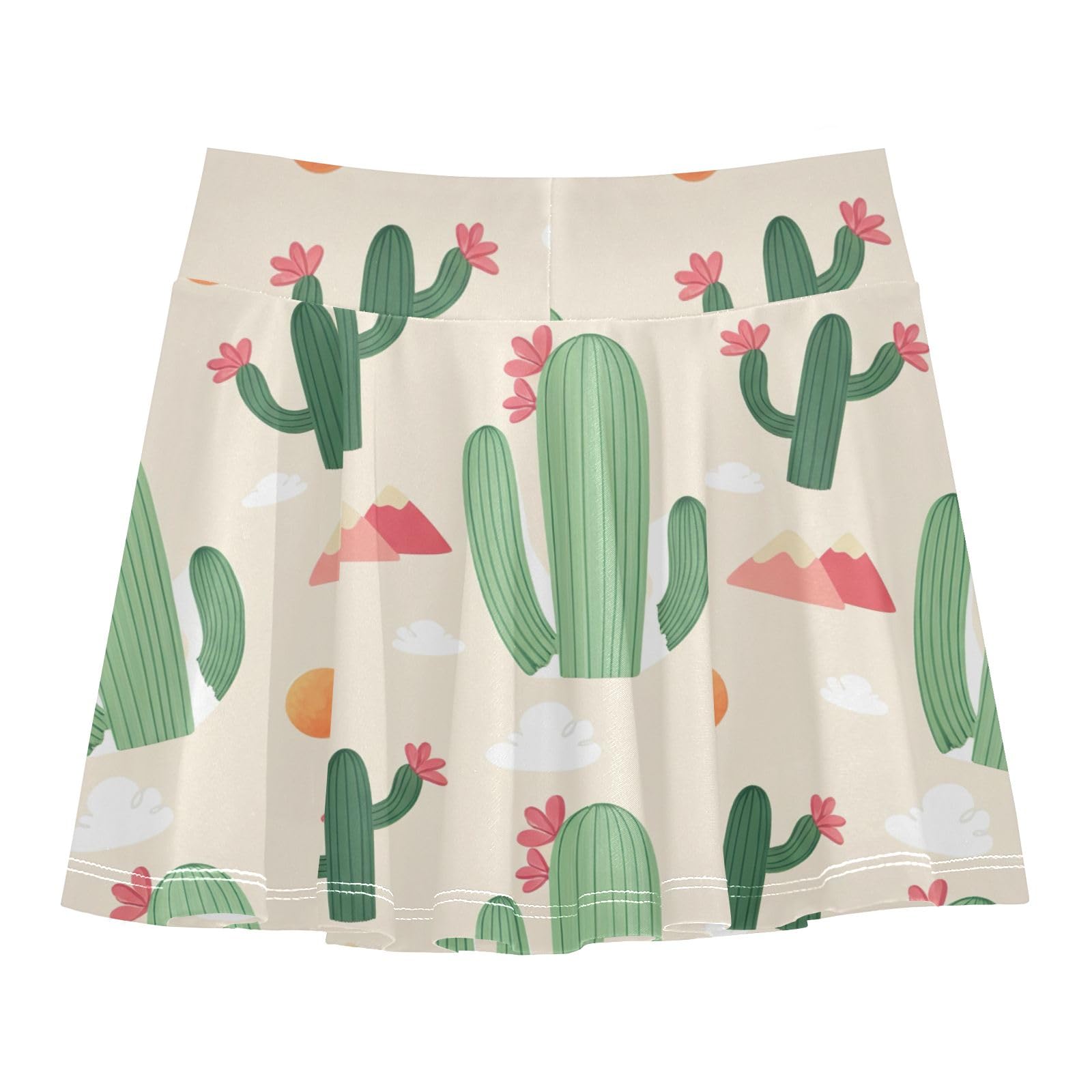 CHIFIGNO Athletic Skort for Girls Tennis Sport Skirt with Shorts Flowy Golf Skorts Cute Green Cactus
