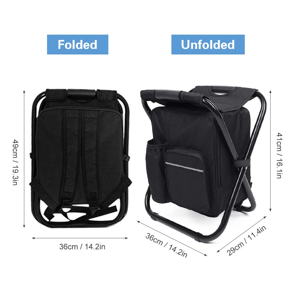 Sgabello pieghevole da esterno, zaino portatile con dispositivo di raffreddamento isolato, per campeggio, pesca, escursionismo, attività in spiaggia