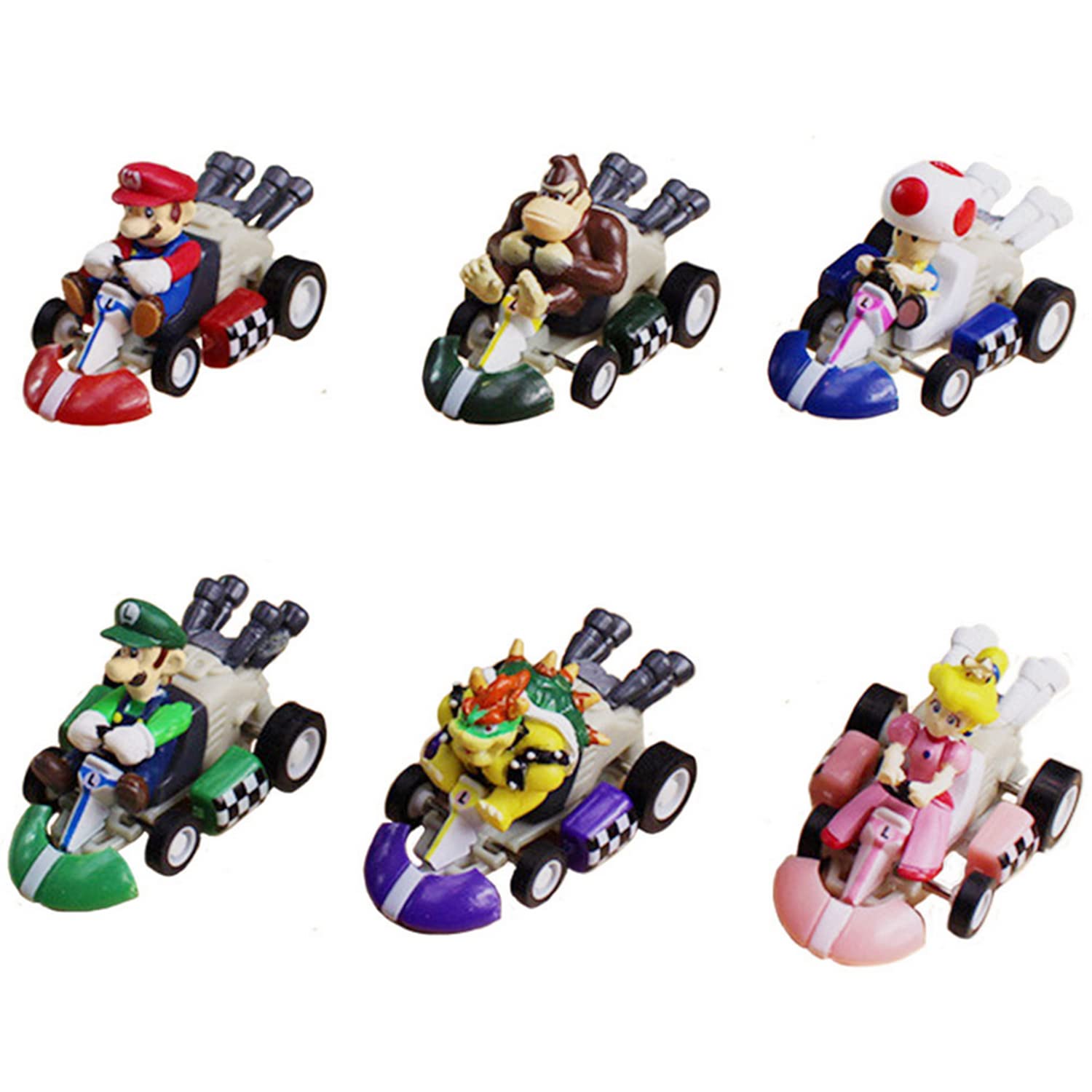 SKEIDO 6-piece cartoon pull back car monkey mushroom kart M ario cartoon character car model children's toy Christmas birthday gift