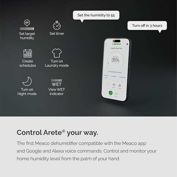 Meaco MeacoDry Arete® Two 10L Dehumidifier & HEPA H13 Air Purifier, Wi-Fi Meaco App, Smart humidity mode, Laundry mode, Low Energy, Low Noise, removes moisture in homes and flats, 5x year