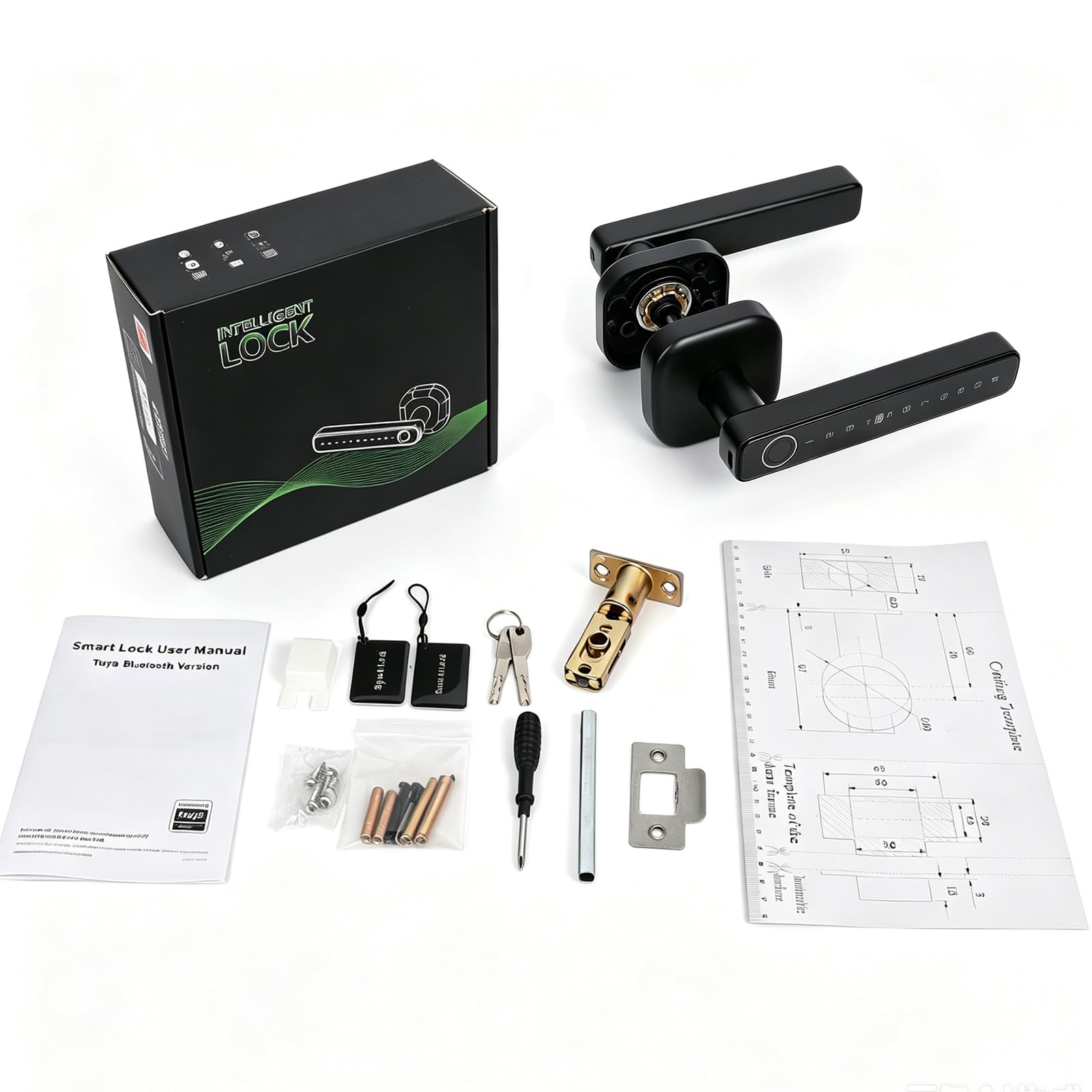 5-in-1 Intelligentes Türschloss, Elektronisches Türschloss für Bluetooth | Fingerabdruck biometrische, Temporäres Passwort, Per App gesteuert, Smart Lock, IC-Karte, für Haustür, Wohnung, Hotel, Büro