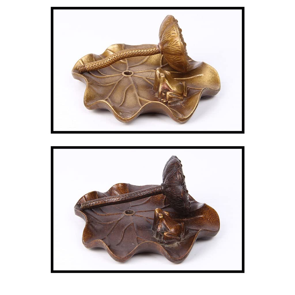 Quemador de incienso de reflujo, diseño de hoja de loto de latón, 7,2 x 4 x 9,5 cm, crea un fascinante efecto de cascada